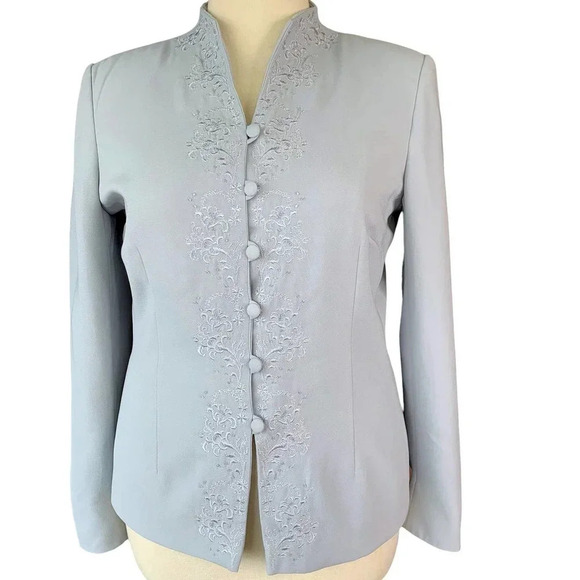 NYP Suits Vintage Embroidered Blazer Pantsuit Two Piece Set Size 14 Ash Blue - Picture 5 of 16